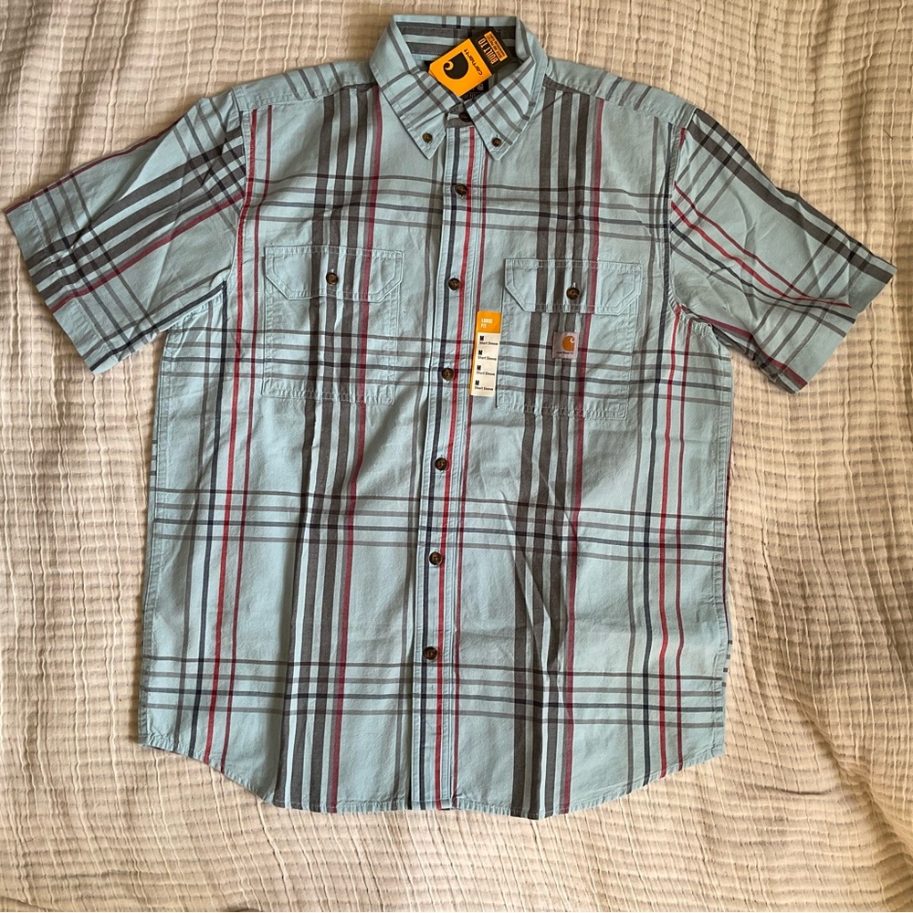 Carhartt Light Blue and Gray Plaid Button Down Shirt